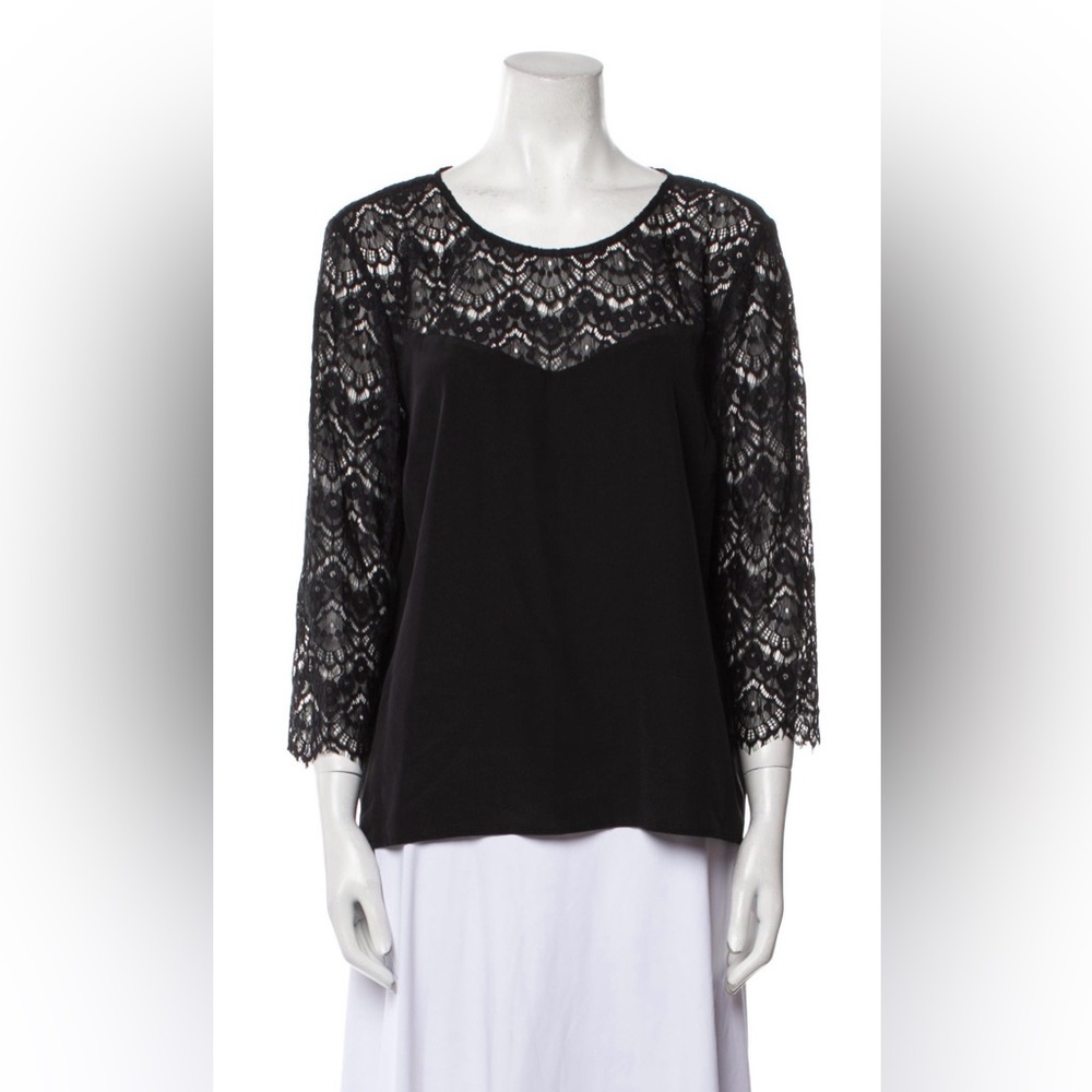 Sezane Black Lace-Trim Blouse